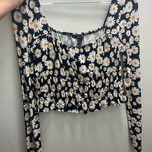 Forever 21 Long Sleeve Flower Crop Top
